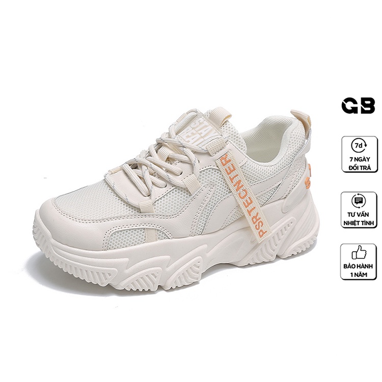 Giày Thể Thao Nữ Độn Đế Giày BOM Sneaker Tăng Chiều Cao Màu Trắng Kem Mới Nhất giayBOM GB Warriors B1295