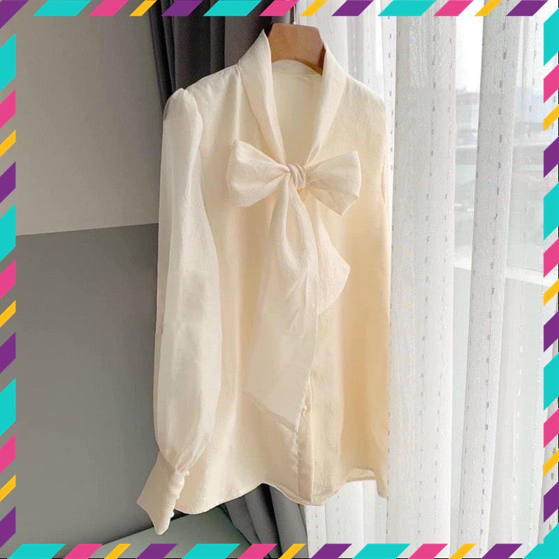 Áo sơ mi tay bồng cổ nơ khuy ngọc 2 lớp mặc đi chơi, đi làm cực xinh_350 MSP11639 | BigBuy360 - bigbuy360.vn