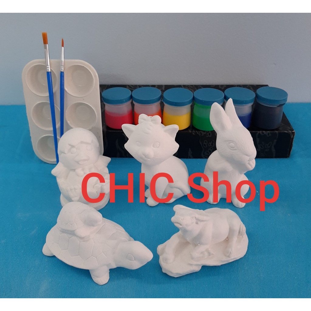 Bộ tượng tô màu thạch cao size trung cho bé. ( 05 tượng+ 6x20ml màu + 2 cọ + 1 khay màu 5 lỗ)