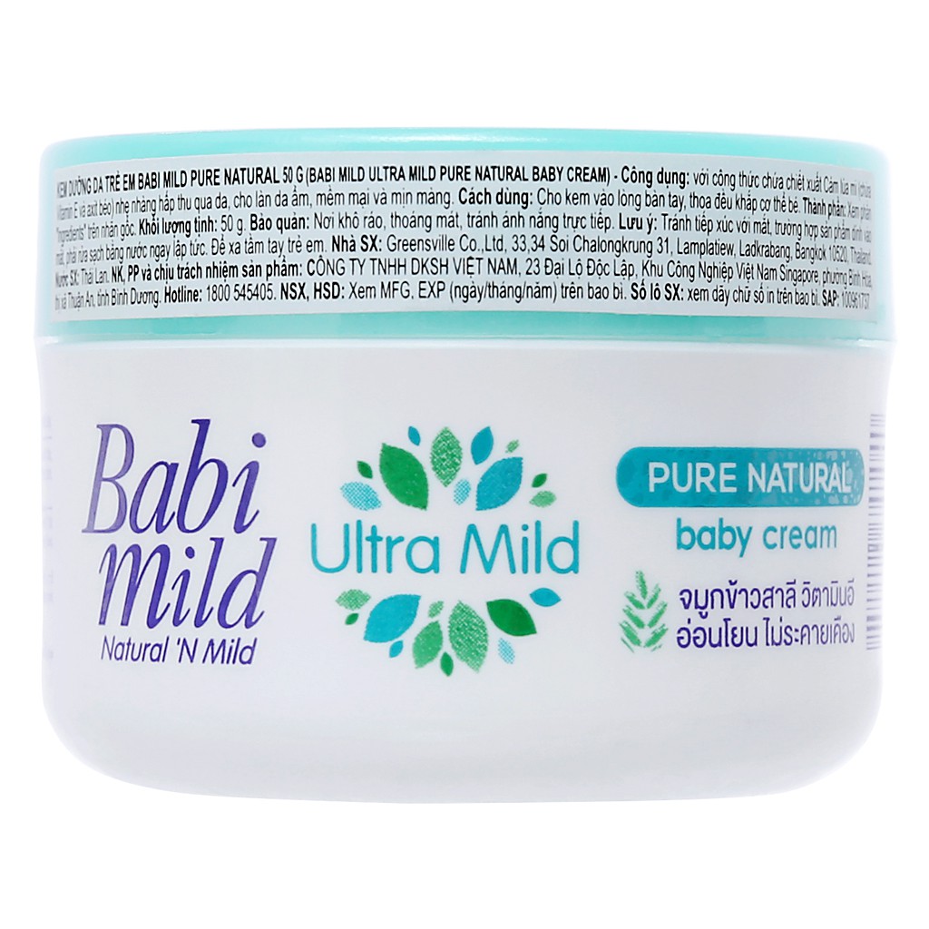 Kem dưỡng da trẻ em Babi Mild Pure Natural 50g