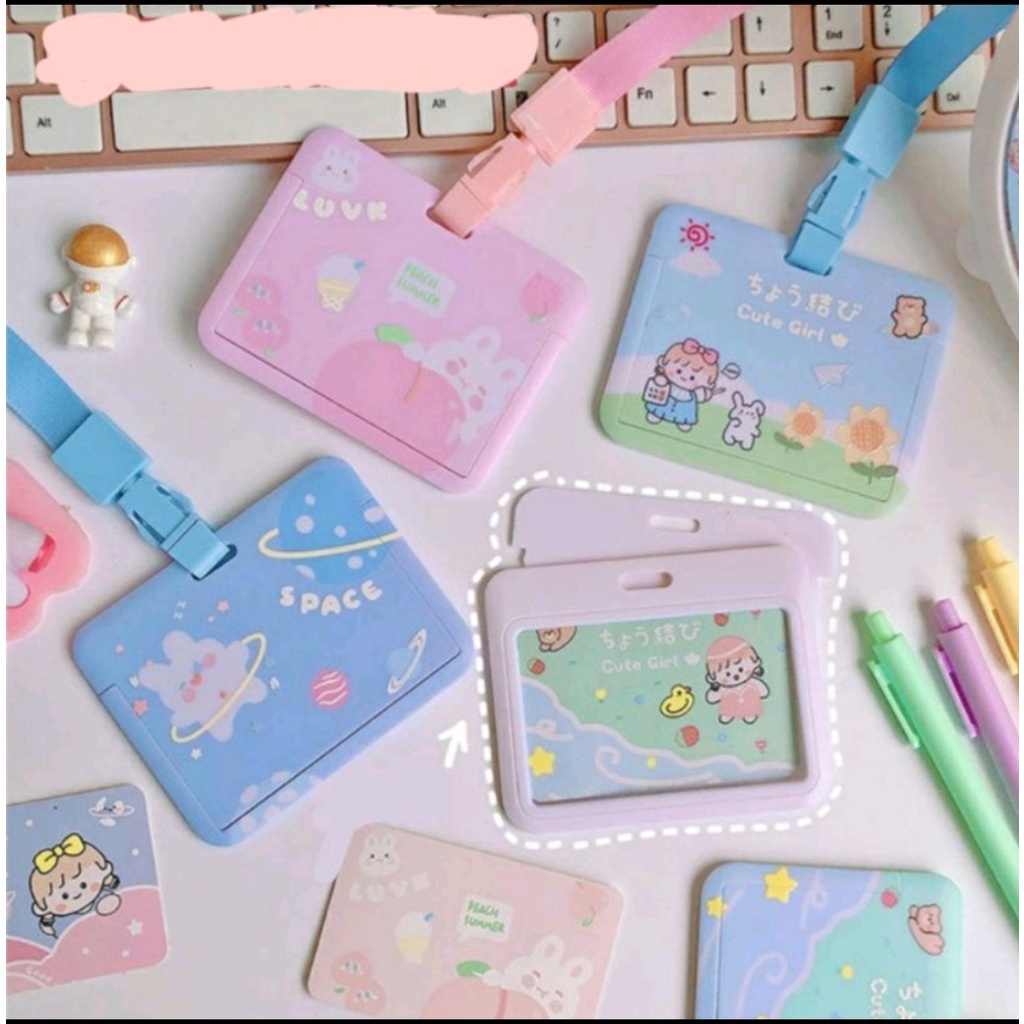 Thẻ tên ngang kèm dây đeo hình thỏ , cô gái cute