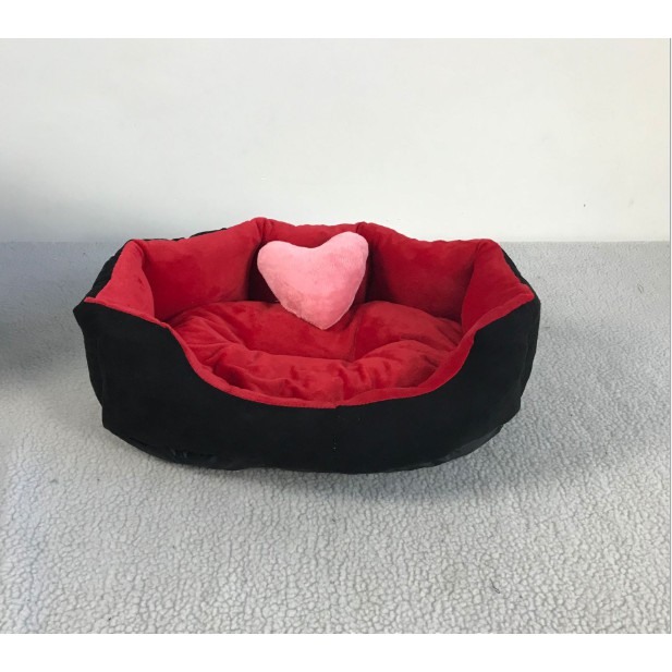 nệm giường ổ nằm cho chó mèo bông cao cấp 40x50x15 ( màu trong da beo ngoài đen )trái tim màu ngẫu nhiên