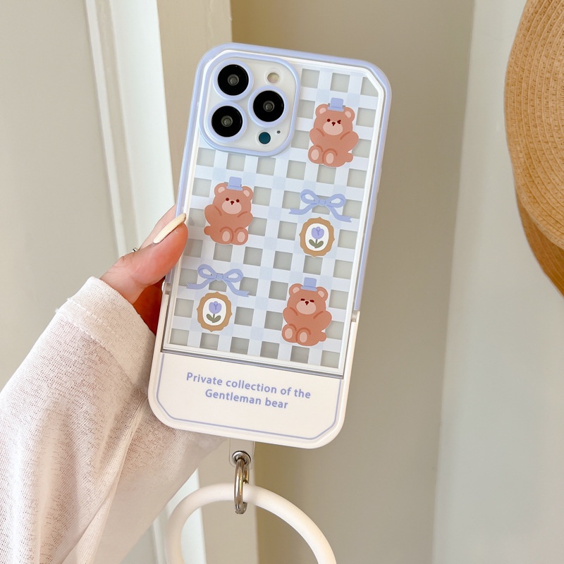 Ốp Điện Thoại In Hình Gấu Hoạt Hình Có Giá Đỡ Ẩn Cho Apple 13Pro 12 11 / xs / xr