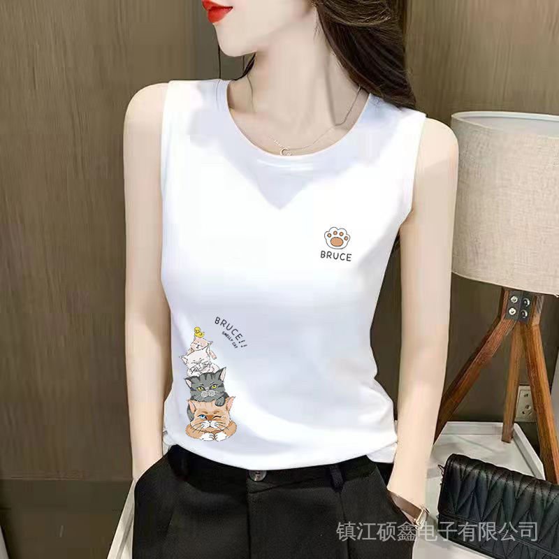 Áo Thun Cotton Không Tay Màu Trắng / Đen Thời Trang Cho Nữ