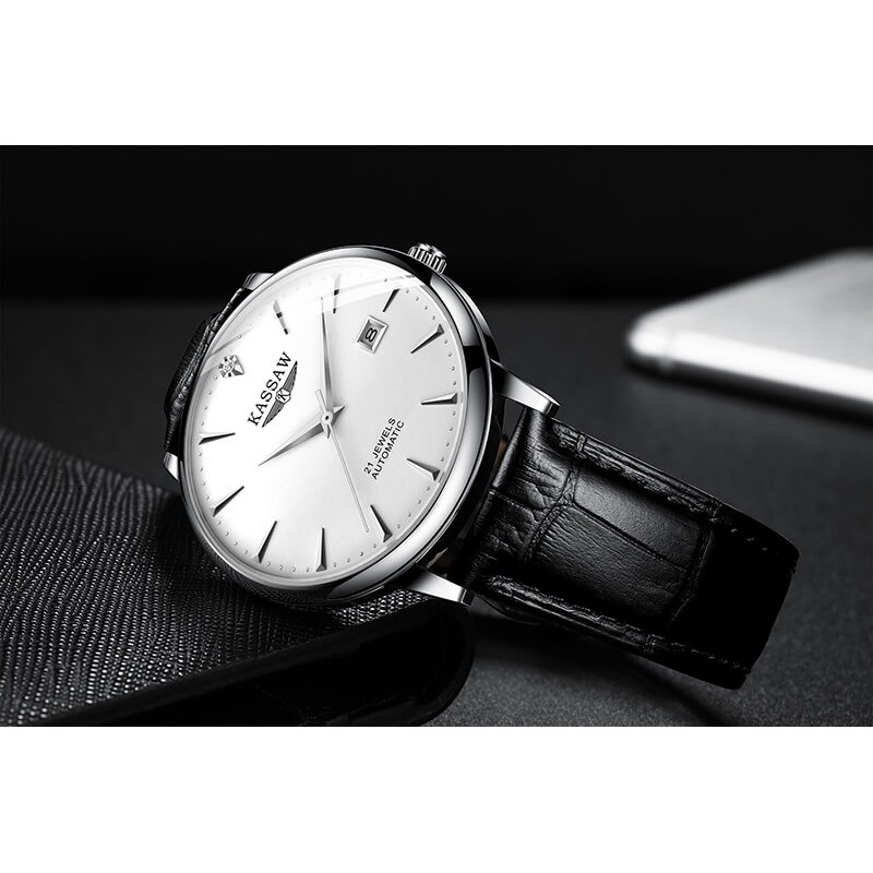Đồng hồ nam chính hãng KASSAW K865-2 Kính sapphire ,chống xước,Chống nước ,BH 24 tháng,Máy cơ (Automatic) ,dây da đen