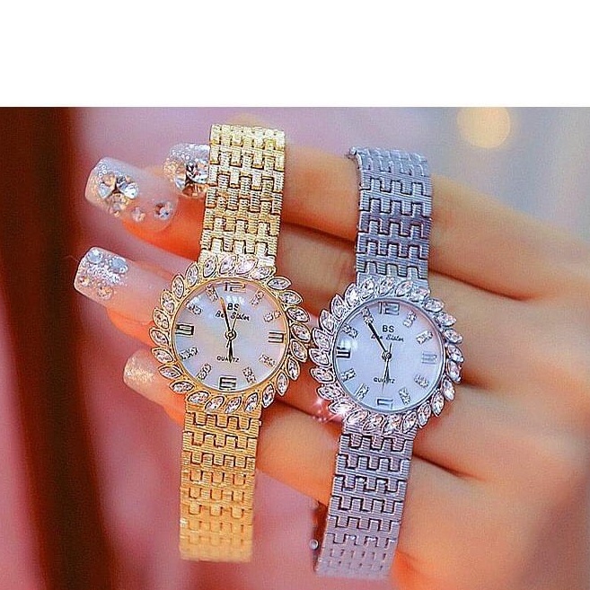 Đồng hồ nữ BEE SISTER BS4 mặt viền cánh hoa đính đá lung linh, dây thép không gỉ