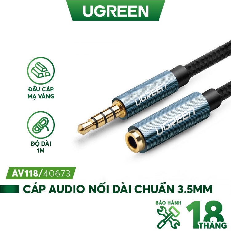 Dây AV nối dài 3.5mm đầu mạ vàng dài từ 0.5-2m UGREEN AV118 - Hàng phân phối chính hãng - Bảo hành 18 tháng