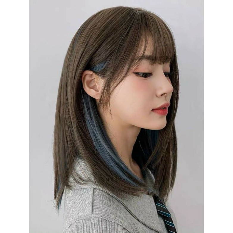 [Sẵn] Wig teen/lolita/cosplay M05 nâu pha xanh khói hai lớp (tóc giả nguyên đầu cúp ngang vai) tại MIU SHOP 09