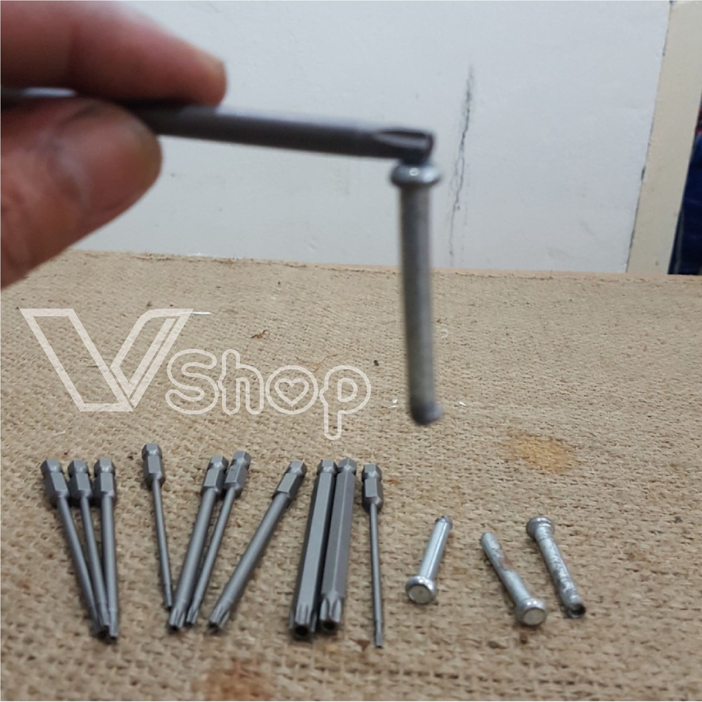 đầu mở ốc vít, dạng hoa thị. Bộ 11 chi tiết, có lỗ