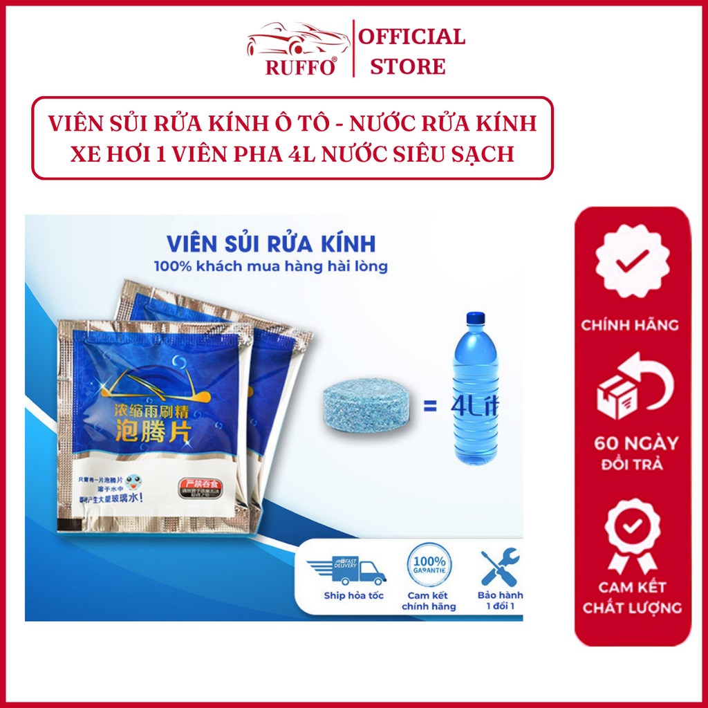 Viên Sủi Rửa Kính Ô Tô Ruffo Siêu Sạch Bóng Đa Năng Giá Rẻ - 1 Viên Pha Với 4l Nước