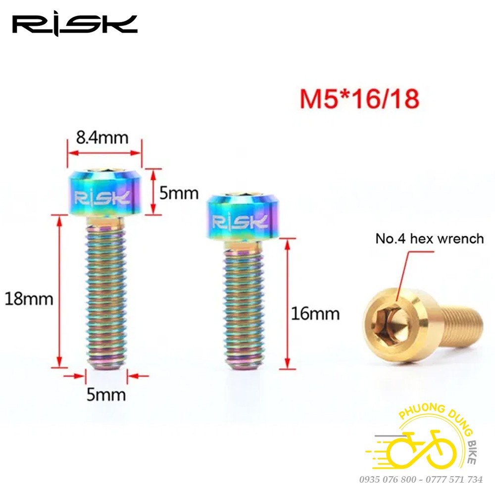 Bộ 6 Ốc vít Titanium xe đạp RISK M5x16mm / M5x18mm / M5x20mm