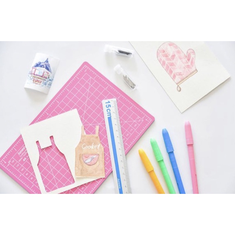 Set bút dao trổ, thước và bảng cắt tỉa washi tape, sticker, trang trí Bullet Journal