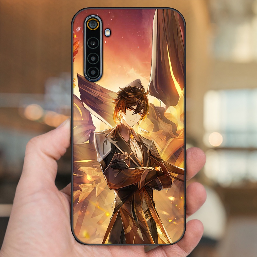 Ốp lưng Realme 6, 6 Pro viền đen in hình Zhongli Genshin Impact
