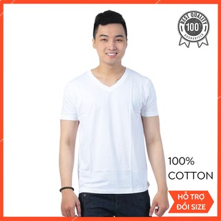 Áo thun nam nhật bản cổ tim tay ngắn cổ tròn 100% cotton vnxk form unisex- màu trắng