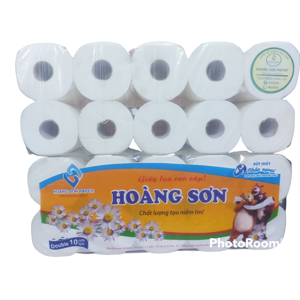 Giấy Vệ Sinh Hoàng Sơn Siêu Dai, Siêu Mềm Mịn Và Tiết Kiệm, Bịch 10 Cuộn 3 Lớp