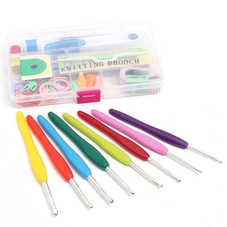 16 Size Crochet Set 57 Pin Đan nhiều màu Crochet Hooks Needle Yarn Tool