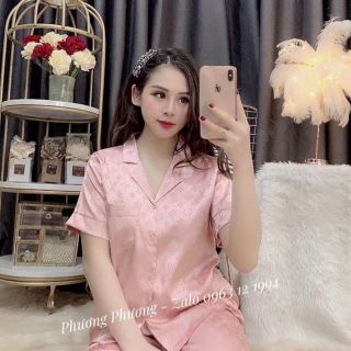 Bộ ngủ áo cộc quần dài lụa gấm