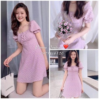 [Order có ảnh thật] Đầm Váy cổ vuông nhún ngực hoa nhí  tím lilac 🎀 , style ulzzang Hàn Quốc 🌻 Panny Boutique 🌻  ྇