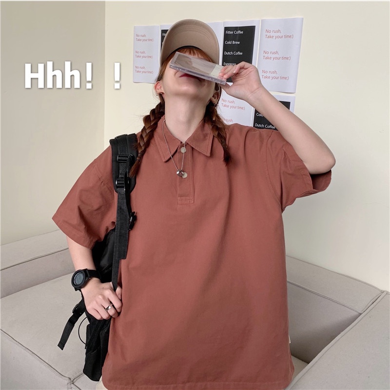 Áo Sơ Mi Cổ POLO Dáng Rộng Màu Sắc Đơn Giản Thời Trang Mùa Hè Dành Cho Nữ
