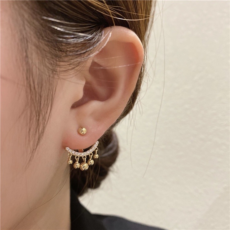 Bông Tai Xỏ Hạt Kim Cương Lấp Lánh Phong Cách Hàn Quốc Cổ Điển Dành Cho Nữ