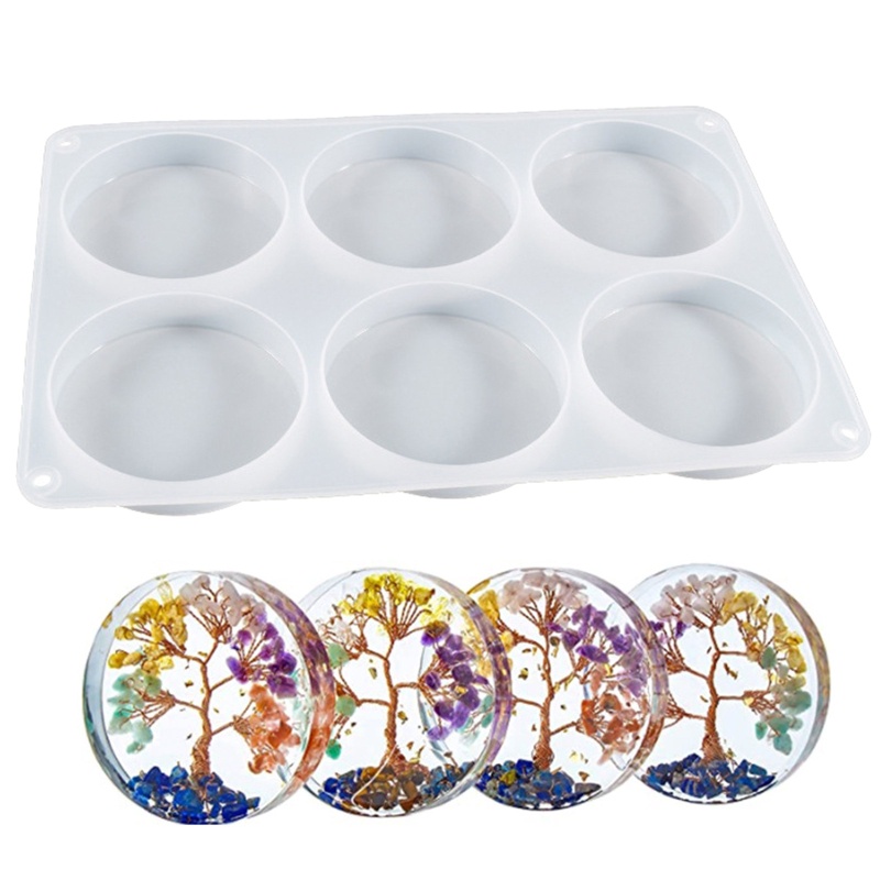 Khuôn Làm Đế Lót Ly 6 Ngăn Hình Tròn Bằng Nhựa Resin Epoxy Độc Đáo DIY