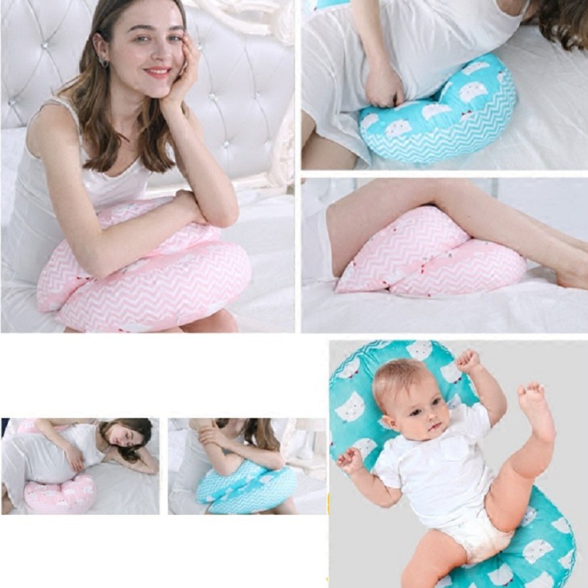 Gối ôm bà bầu cánh tiên cao cấp chống mỏi lưng LIKADO kích thước(76x40x22cm)(mẫu BƠ XANH)