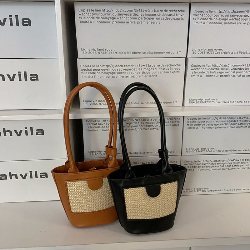 [SẴN] Túi xách nữ kiểu Hàn phối màu cói nhẹ nhàng_túi xách nữ da PU form chuẩn