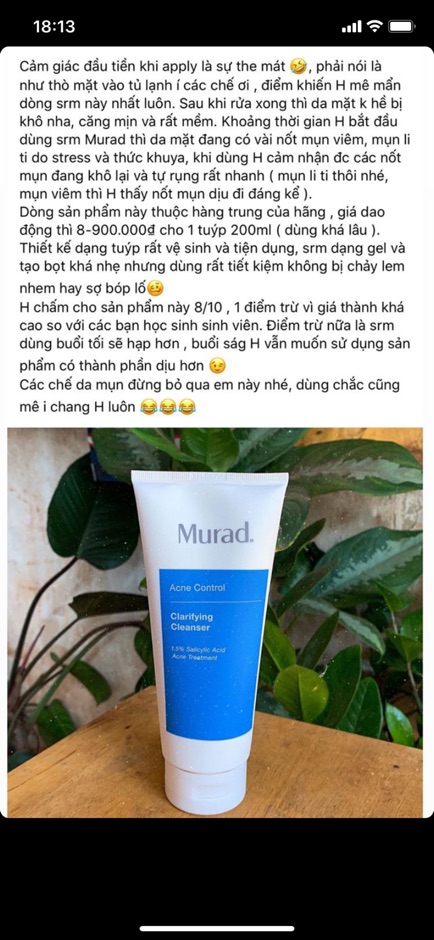 💙 Sữa rửa mặt dành cho da mụn Murad Clarifying Cleanser