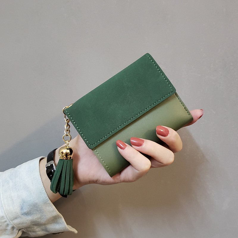 Ví Ngắn Bằng Da Mềm Chống Trầy Có Ngăn Đựng Thẻ Phong Cách Hàn Quốc Cho Nữ