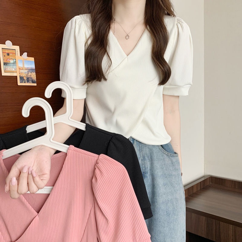 Áo Thun Tay Ngắn Cổ Chữ V Thiết Kế Mới Thời Trang Mùa Hè Dành Cho Nữ