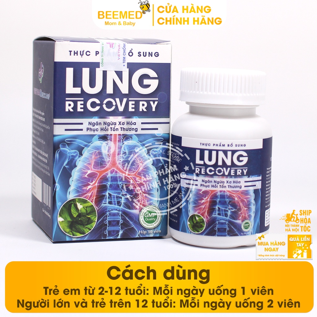 Bổ phổi, phục hồi sức khỏe sau ốm - Bổ phổi LUNG RECOVERY Hộp 30 viên - giúp ngủ ngon, tăng đề kháng từ bột tảo xoắn