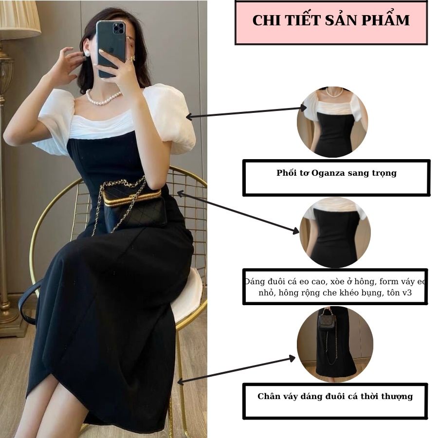 Đầm bigsize đầm dự tiệc váy đuôi cá T144 màu đen phối tơ oganza cao cấp thương hiệu NER