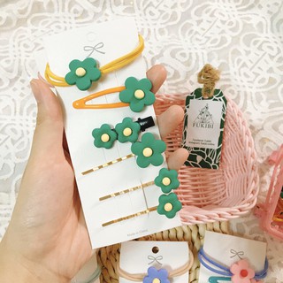 SET CỘT TÓC, KẸP TÓC HOA 5 CÁNH 6 MÓN ẢNH THẬT