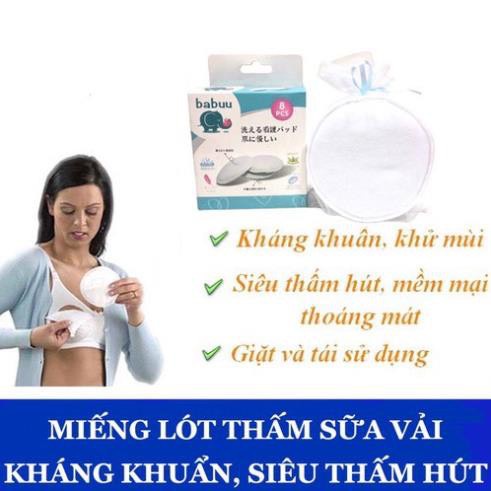 Miếng lót thấm sữa bằng vải Babuu Baby Nhật Bản dùng được nhiều lần - Hộp 8 miếng