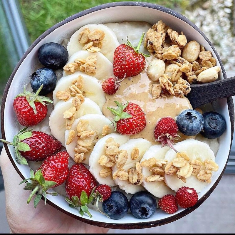 5 gói Granola của Olaben Nutrition TẶNG  Bộ gáo dừa muỗng tráng men cao cấp