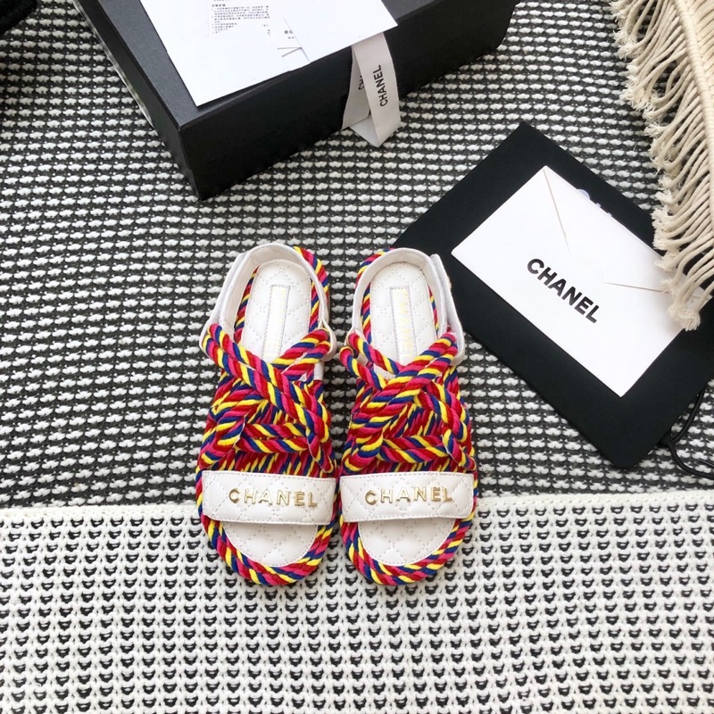 Sandal nữ đế bằng quai thiết kế giống dây thừng thương hiệu 𝘾𝙝𝙖𝙣𝙚𝙡 Channel CN da thật cao cấp