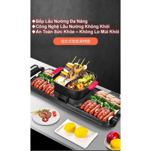 Nồi lẩu nướng 2 ngăn, 3 ngăn kích thước lớn, nồi lẩu to, công xuất 2700W, tiết kiệm điện năng, an toàn sức khỏe