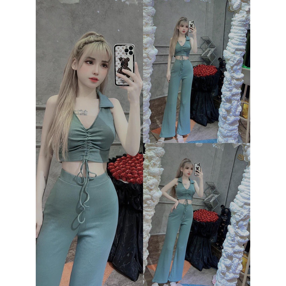 Set Áo Rút Dây Kèm Quần Dài Thun tăm