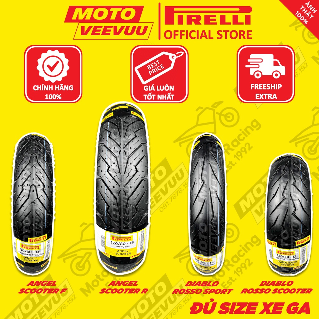 Vỏ lốp xe máy PIRELLI đủ size xe ga Angel Scooter Rosso Sport Scooter  60 70 80 90 100 110 120 130 140 150 10 12 13 14 1
