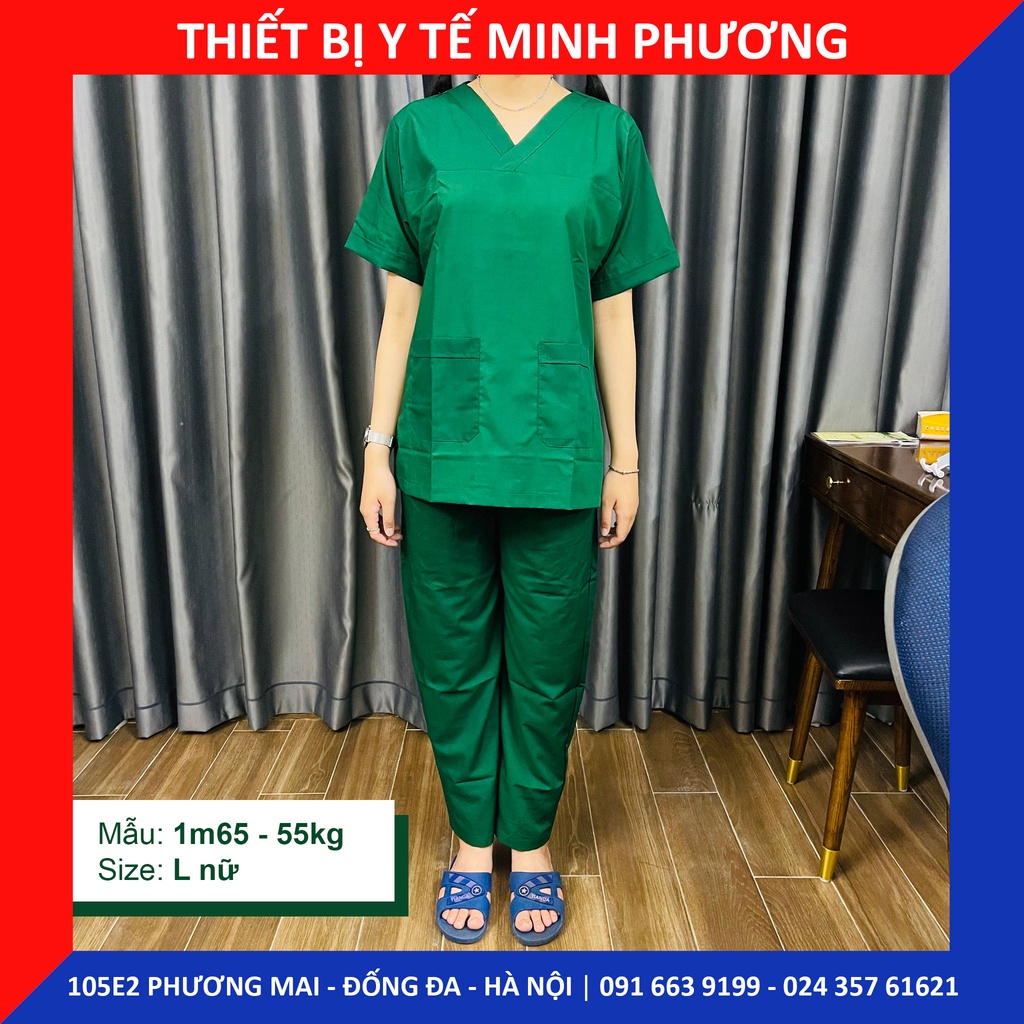 Bộ scrubs bác sĩ, quần áo y tế xanh lá cây nam, nữ các size S M L XL