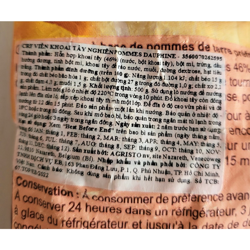 [Túi 500g] VIÊN KHOAI TÂY NGHIỀN [Belgium] DAUPHINE Mashed Potato Balls (hdl-atp)