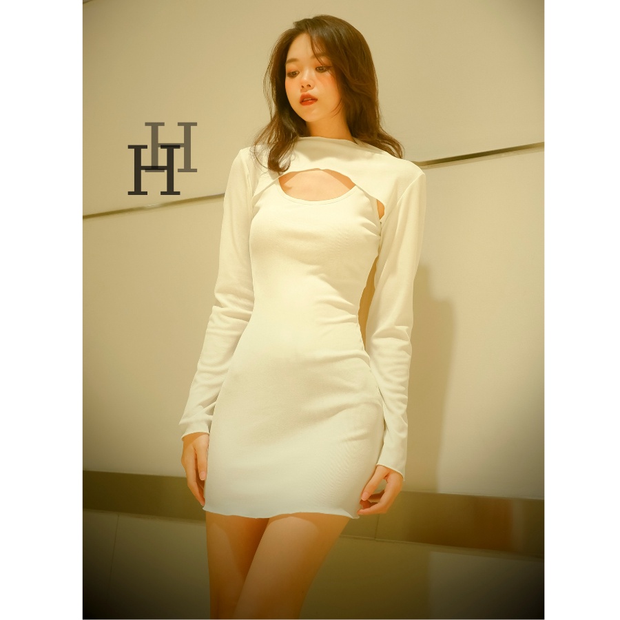 Set đầm ôm body ngắn phối kèm áo cutout tay dài HDT268 Hỉn Hỉn Store
