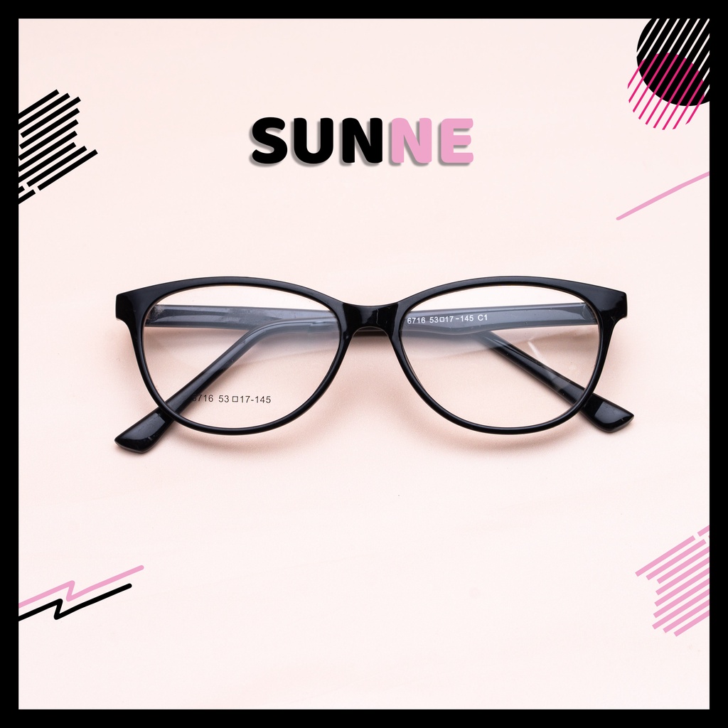 Gọng kính nhựa mắt mèo Unisex Sunne 6716 dáng mắt mèo cho mặt vuông màu đen
