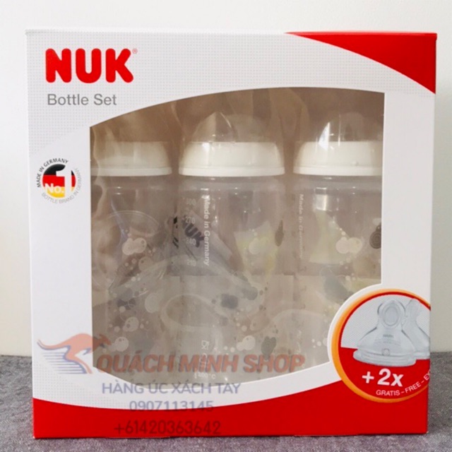Combo Bình NUK 300ml kèm núm size M- Hàng chuẩn ĐỨC