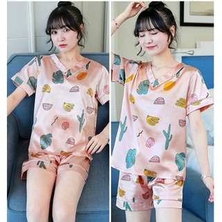 Pijama Đồ Mặc Nhà Lụa Áo Cổ Tim Quần Ngắn