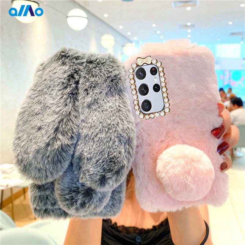 Ốp điện thoại trang trí lông thỏ cho Samsung Galaxy A32 5g A52 A72 4g A01 A02 A10 A10S A20 A20S A30 A30S A40 A50 A70