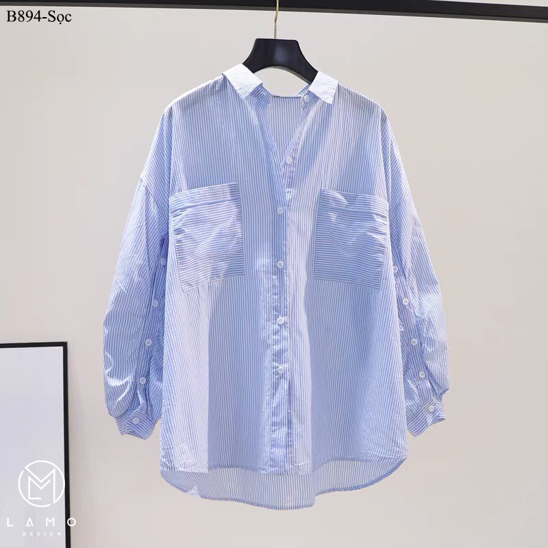 ÁO Sơ mi nữ form rộng tay phối nút LAMO-B894