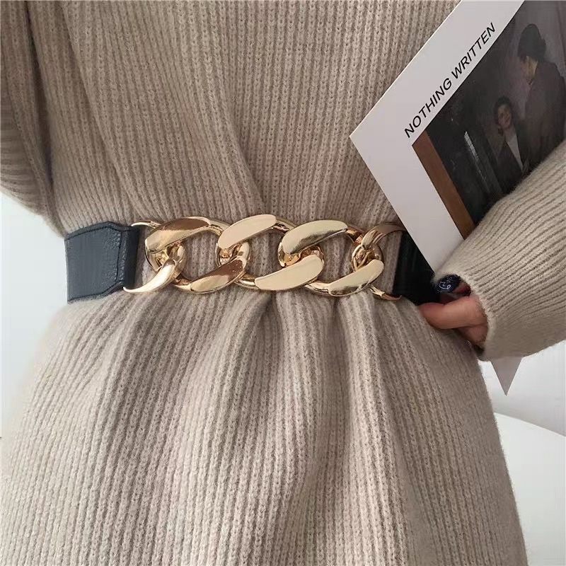 Đai váy Mặt Xích Đv014 sang chảnh phối da chun eo - Thắt Lưng Váy đầm áo sơ mi dây xích vàng bạc Meo Shop