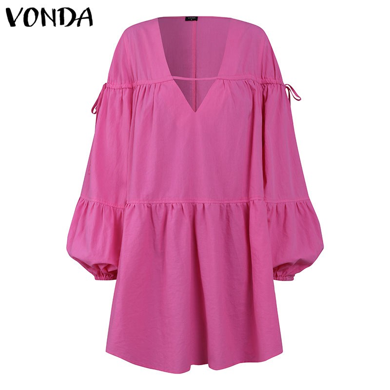 Đầm VONDA tay dài cổ V phong cách cổ điển thời trang cá tính cho nữ