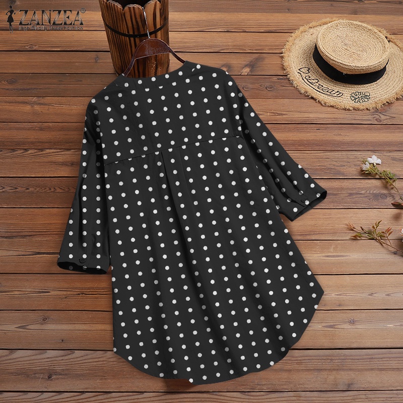 ZANZEA Áo Kiểu Cổ Tròn Tay 3 / 4 Họa Tiết Chấm Bi Phong Cách Cổ Điển Dành Cho Nữ